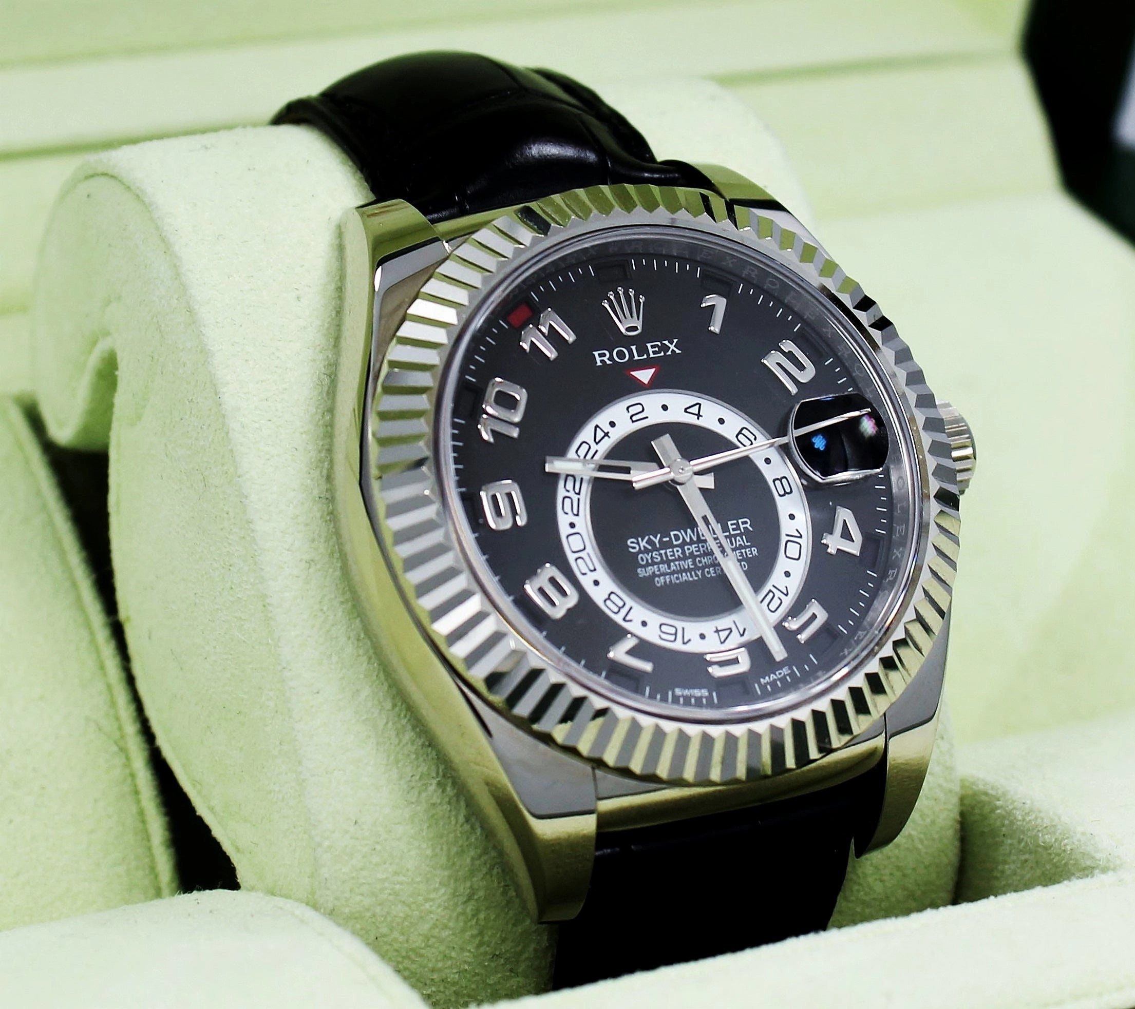 Rolex Sky-Dweller 18K White Gold 326139 BLKARS On Black Lather BOX/PAPERS