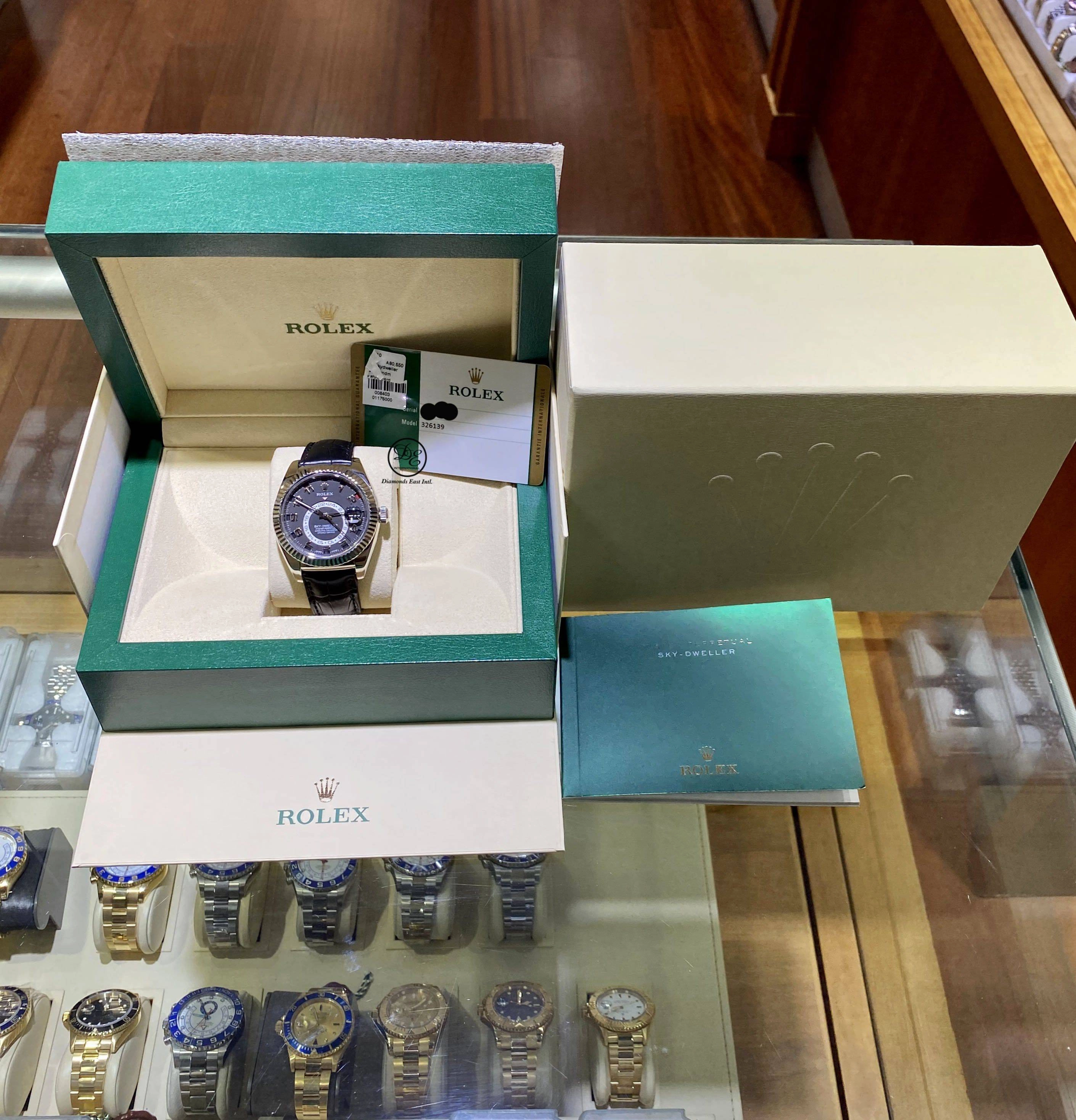 Rolex Sky-Dweller 18K White Gold 326139 BLKARS On Black Lather BOX/PAPERS