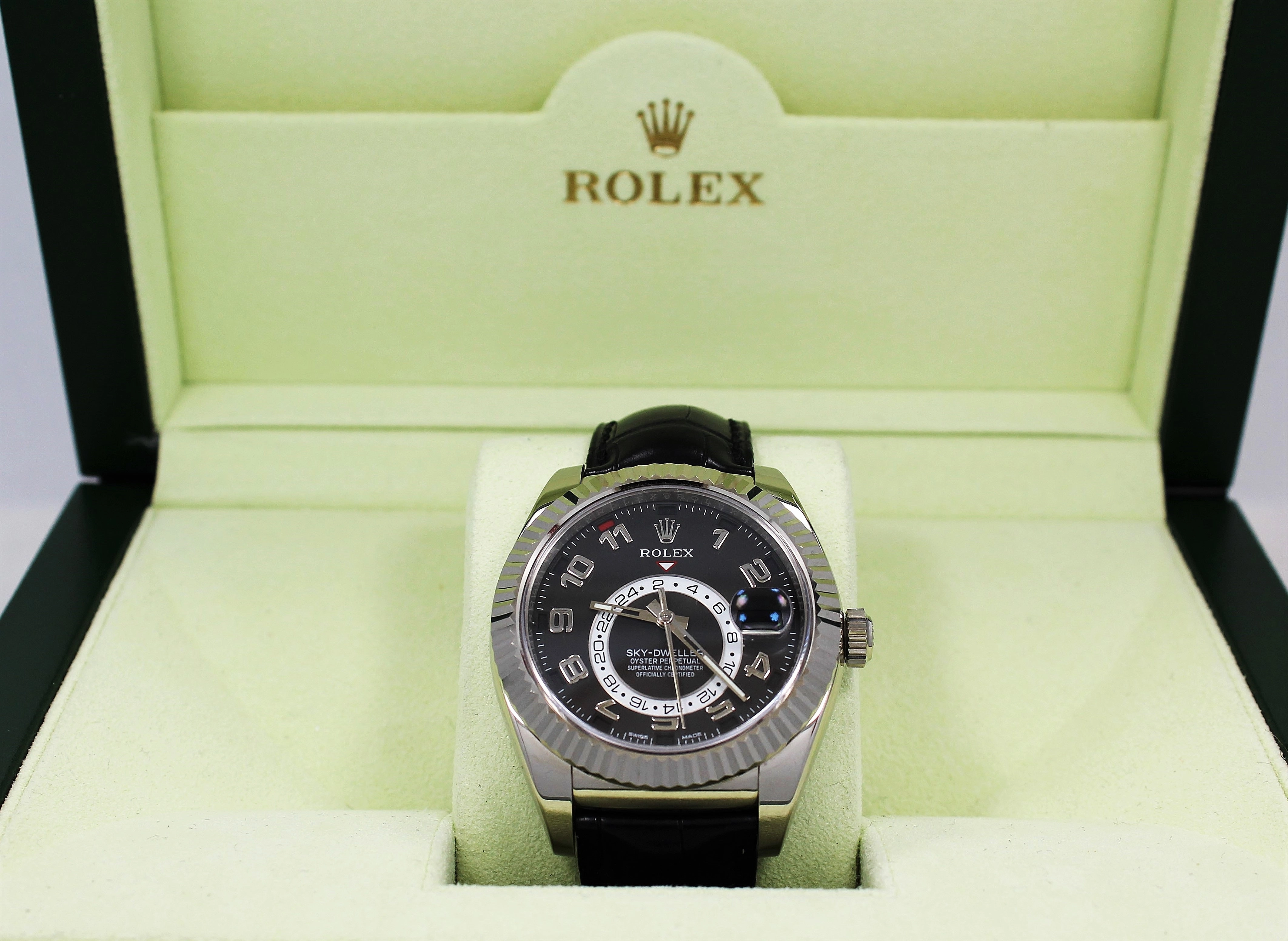 Rolex Sky-Dweller 18K White Gold 326139 BLKARS On Black Lather BOX/PAPERS