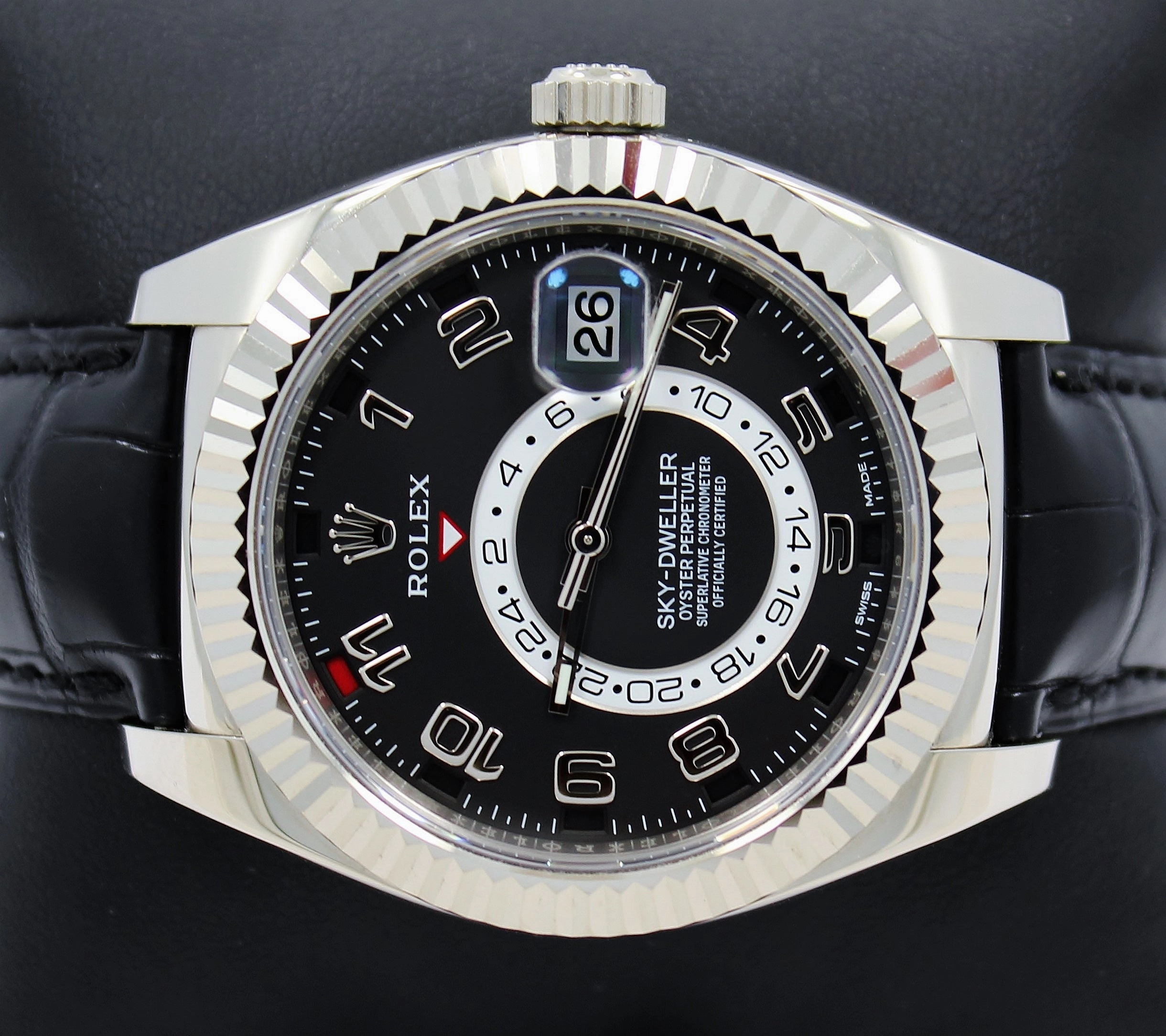 Rolex Sky-Dweller 18K White Gold 326139 BLKARS On Black Lather BOX/PAPERS