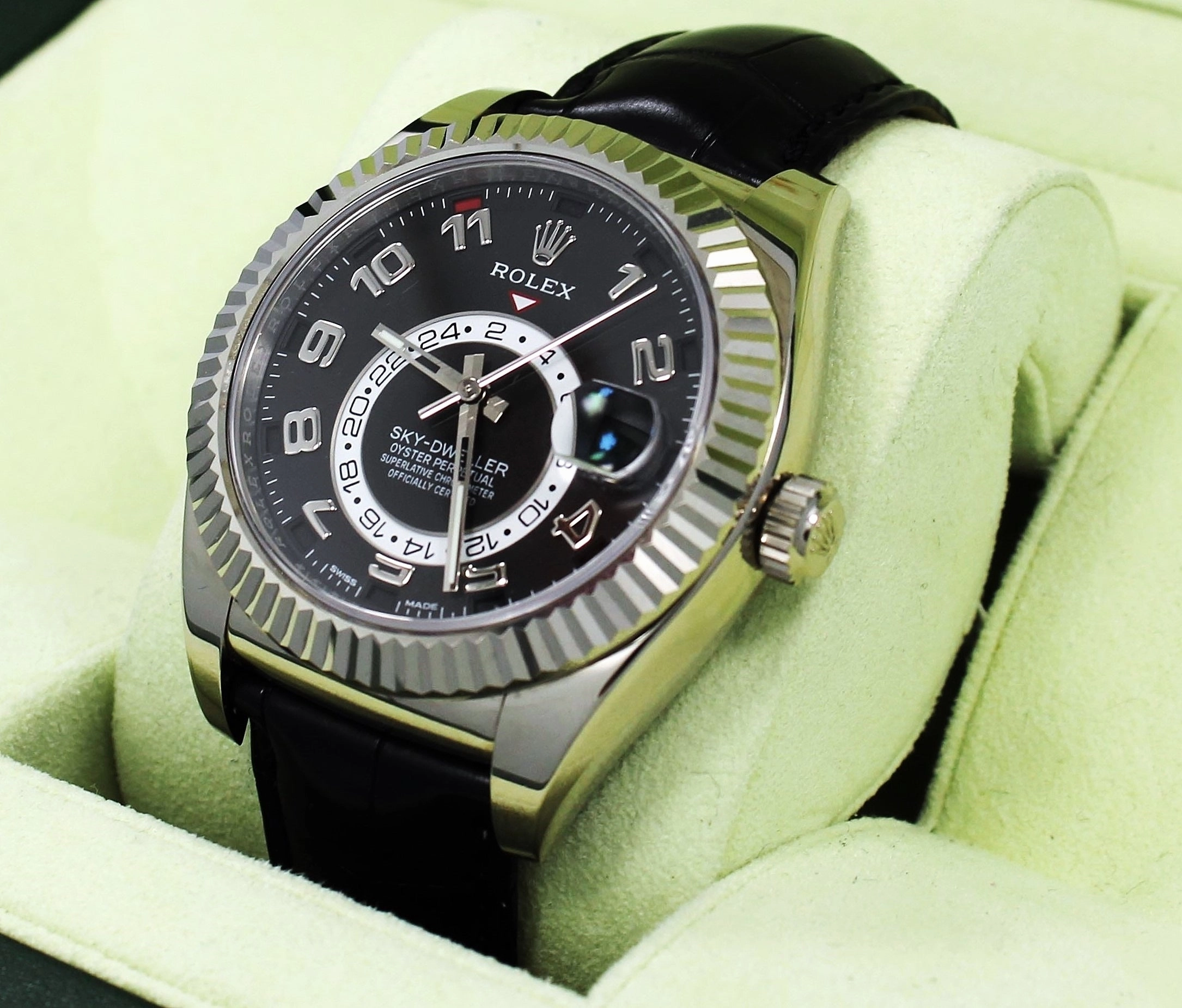 Rolex Sky-Dweller 18K White Gold 326139 BLKARS On Black Lather BOX/PAPERS