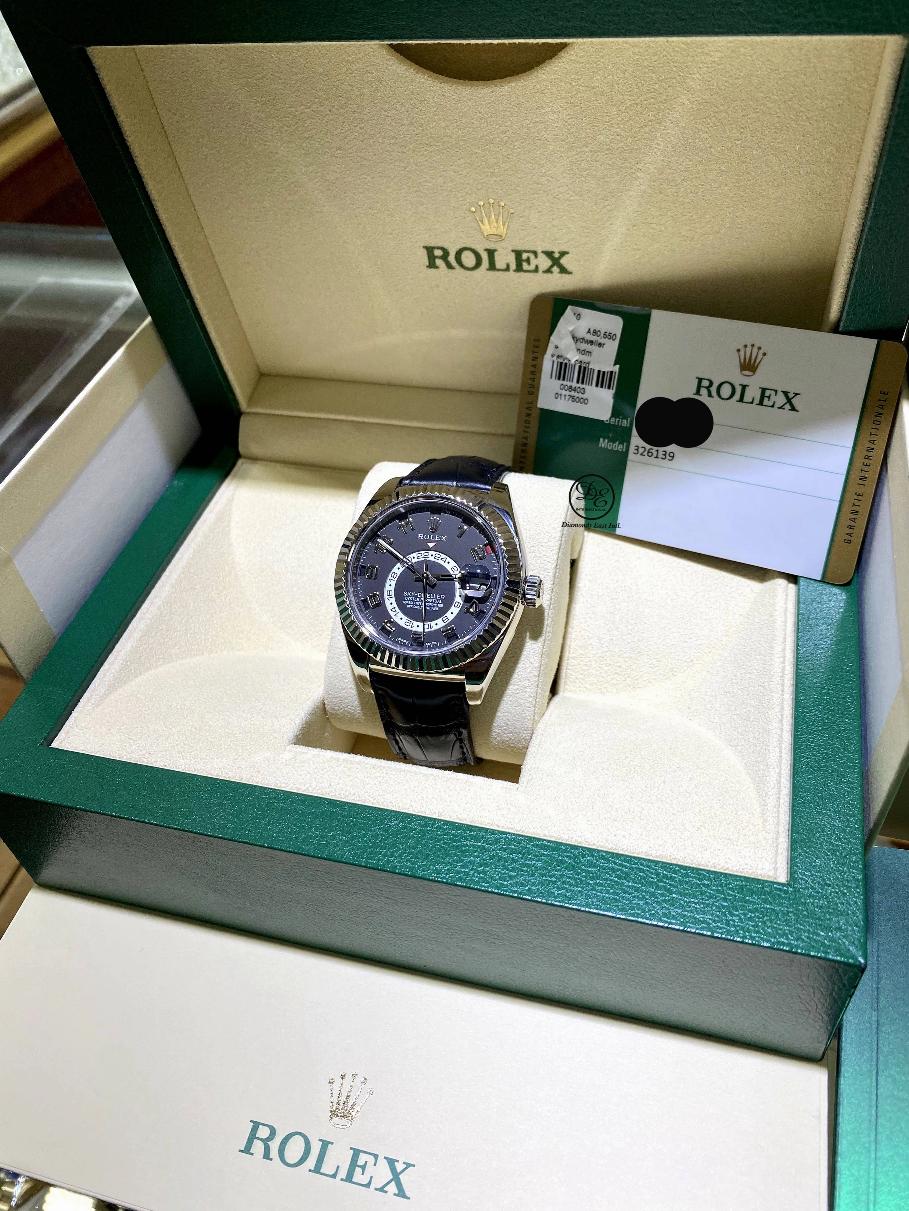 Rolex Sky-Dweller 18K White Gold 326139 BLKARS On Black Lather BOX/PAPERS
