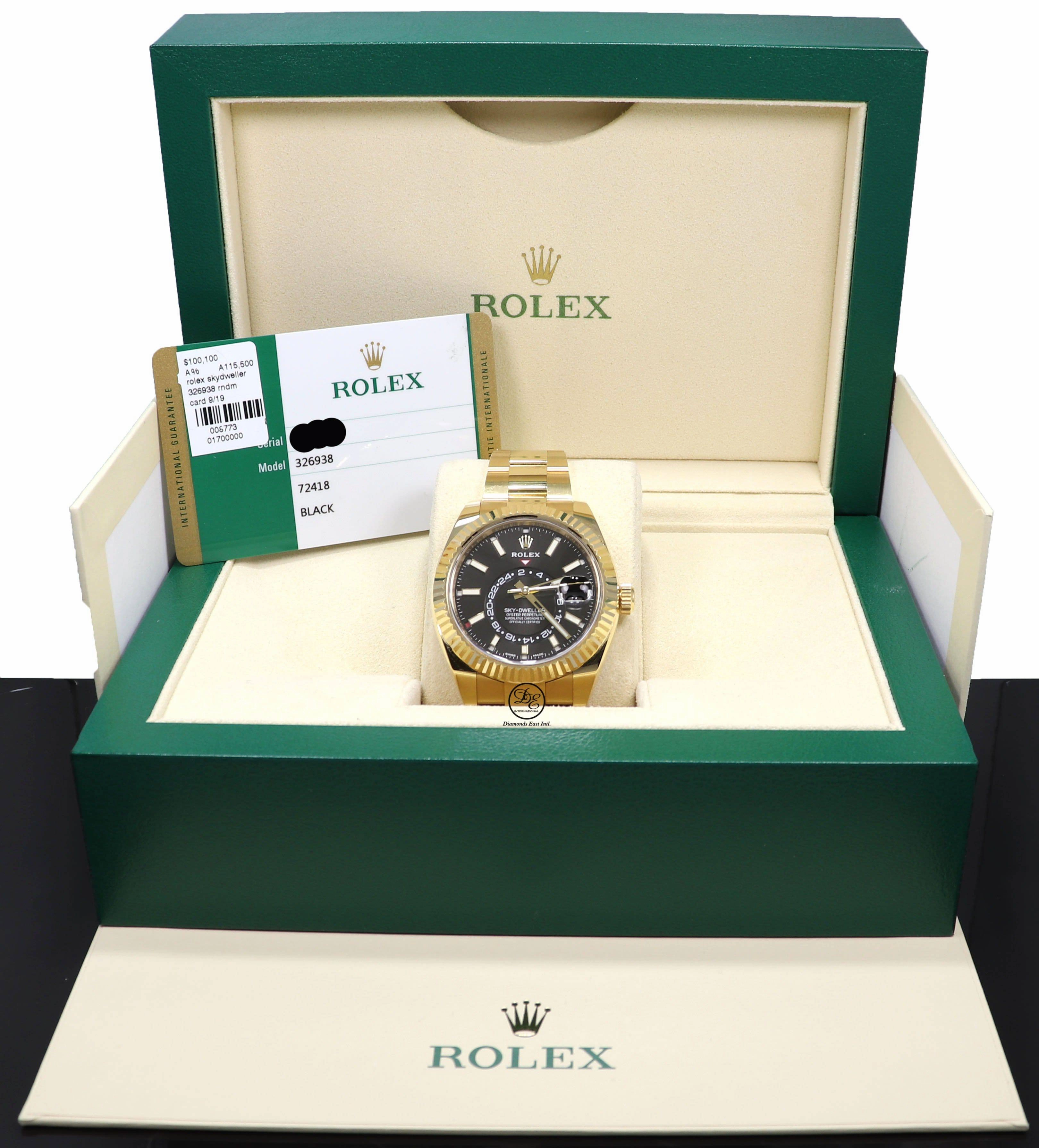 Rolex Sky-Dweller 18K Yellow Gold 326938 Black DIal BOX/PAPERS
