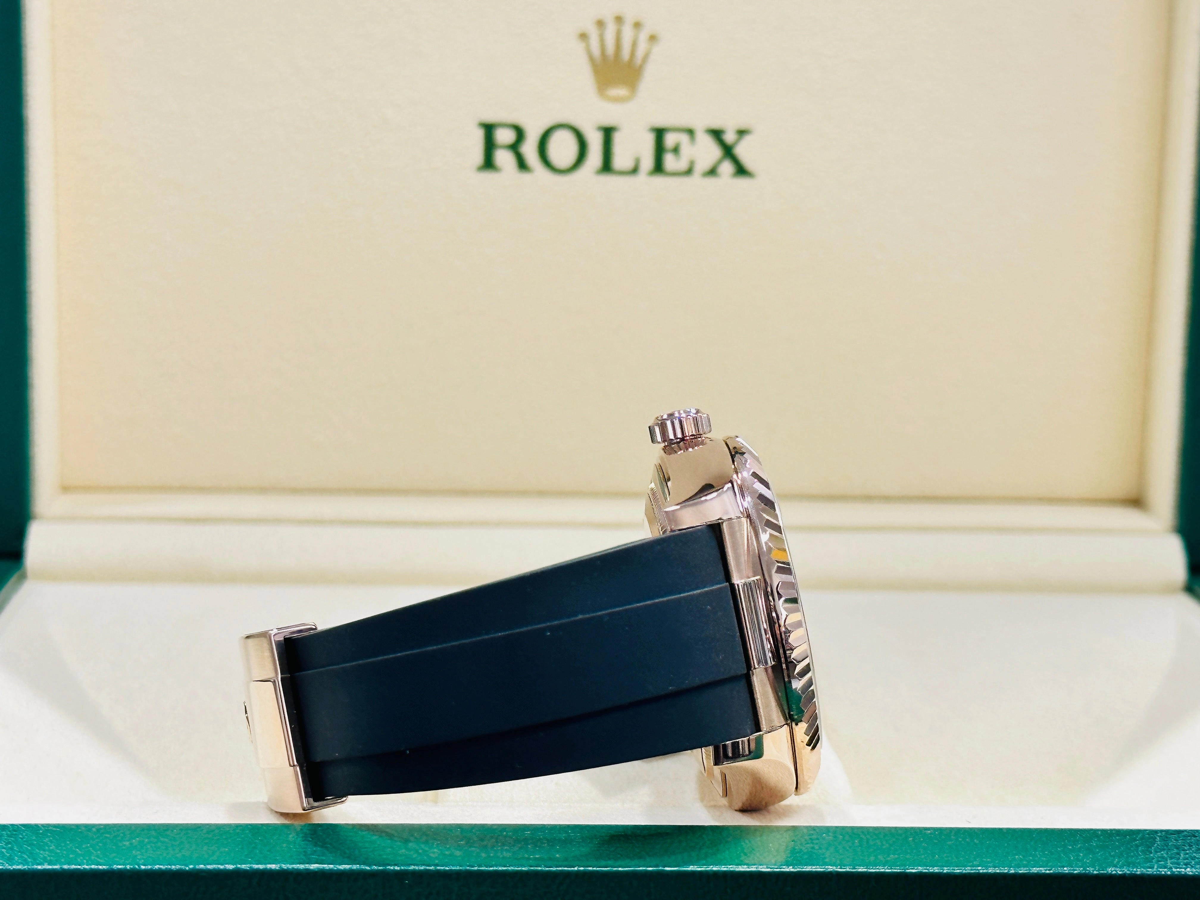 Rolex Sky-Dweller 326235 18k EverRose Gold Rhodium Dial 42 OysterFlex Box and Papers