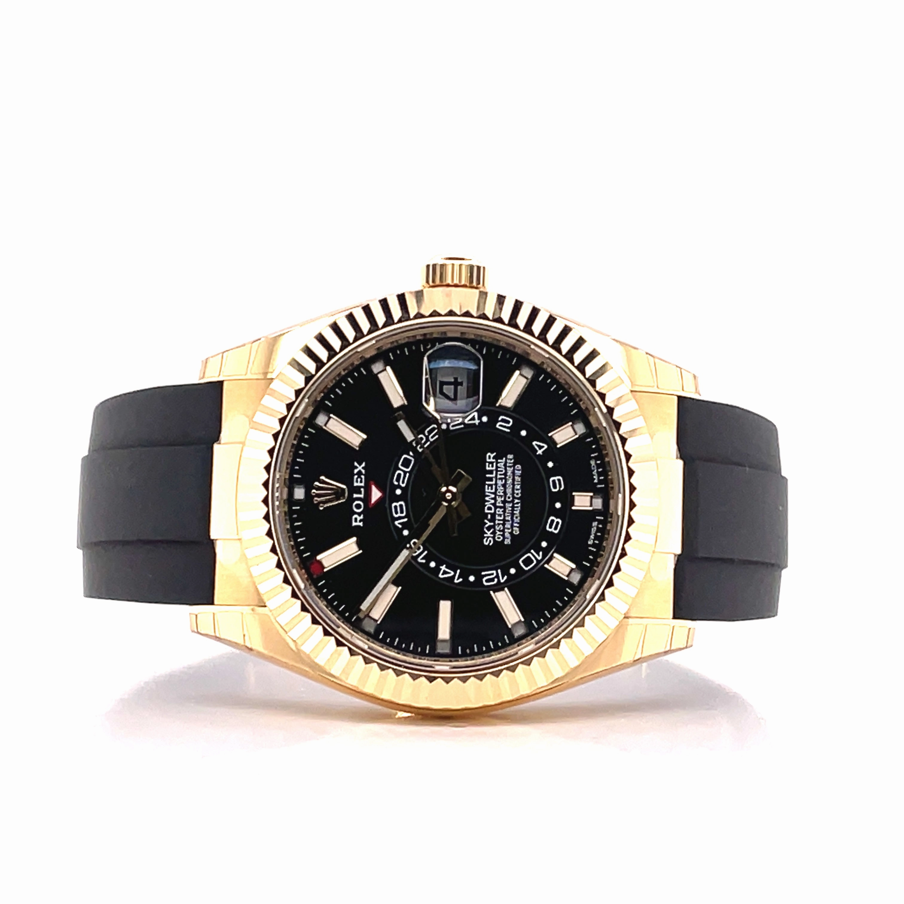 Rolex Sky-Dweller 326238 Yellow Gold Black Dial Oyster Flex Box and Papers Unworn