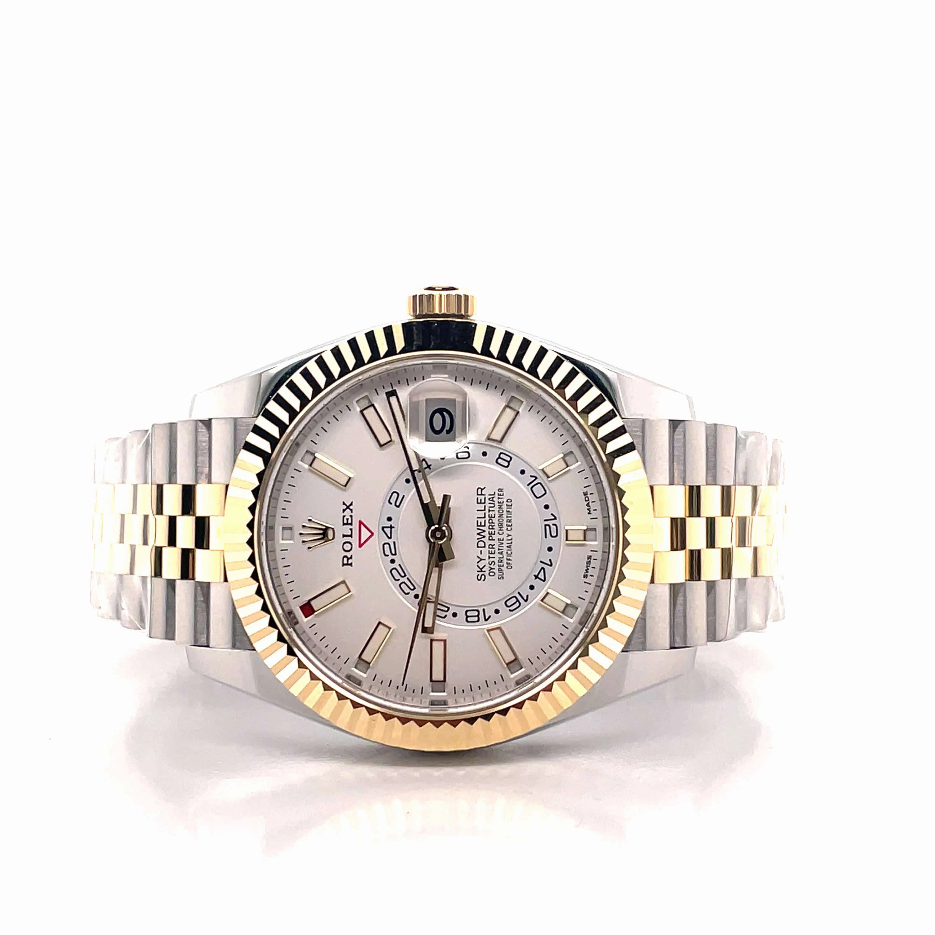 Rolex Sky-Dweller 326933 18k Yellow Gold White Dial Jubilee Box/Papers  MINT