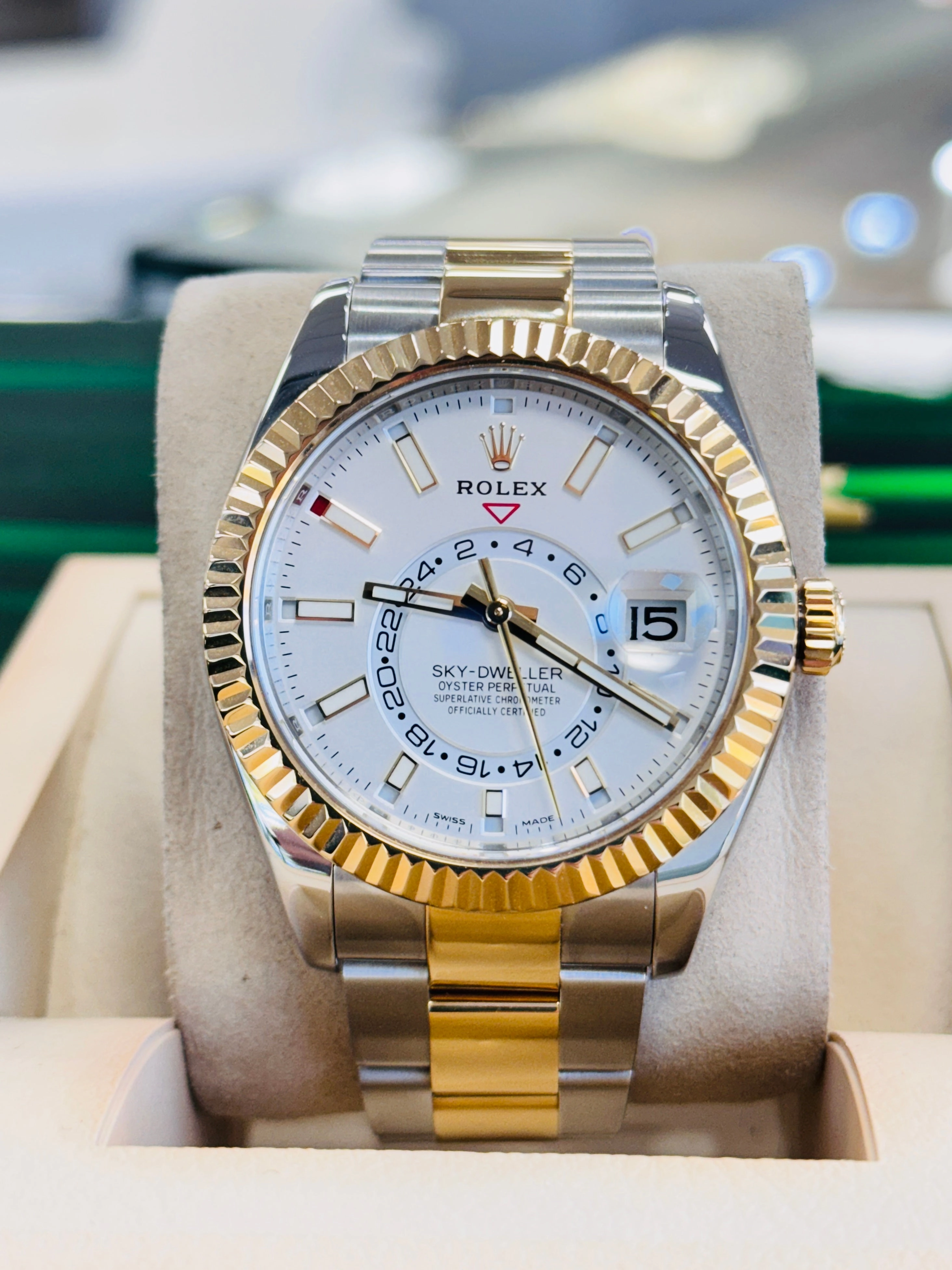 Rolex Sky-Dweller 326933 White Dial Stainless Steel 18K Yellow Gold Oyster MINT
