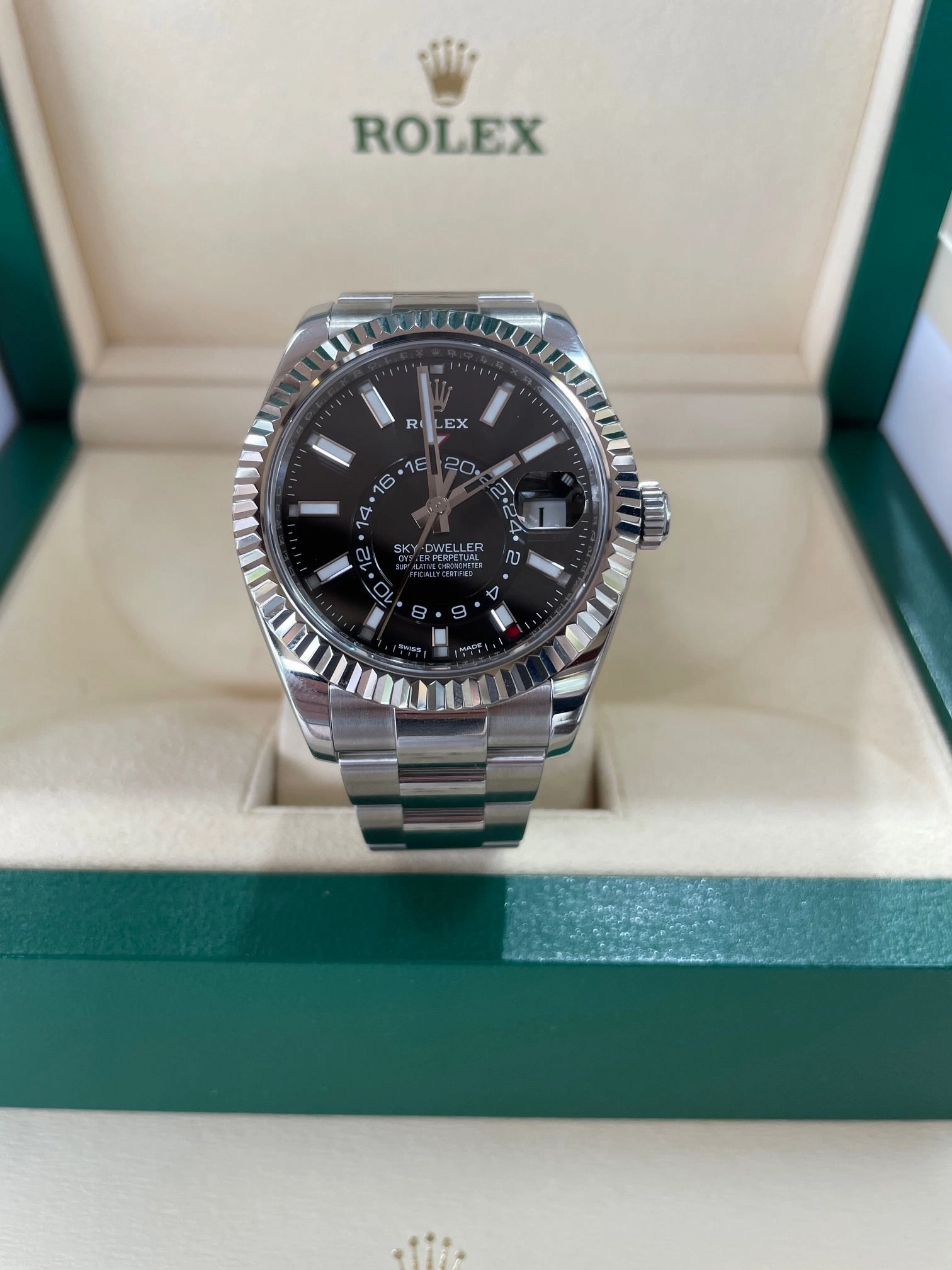 Rolex Sky-Dweller 326934 Black Dial Oyster Box and Papers PreOwned
