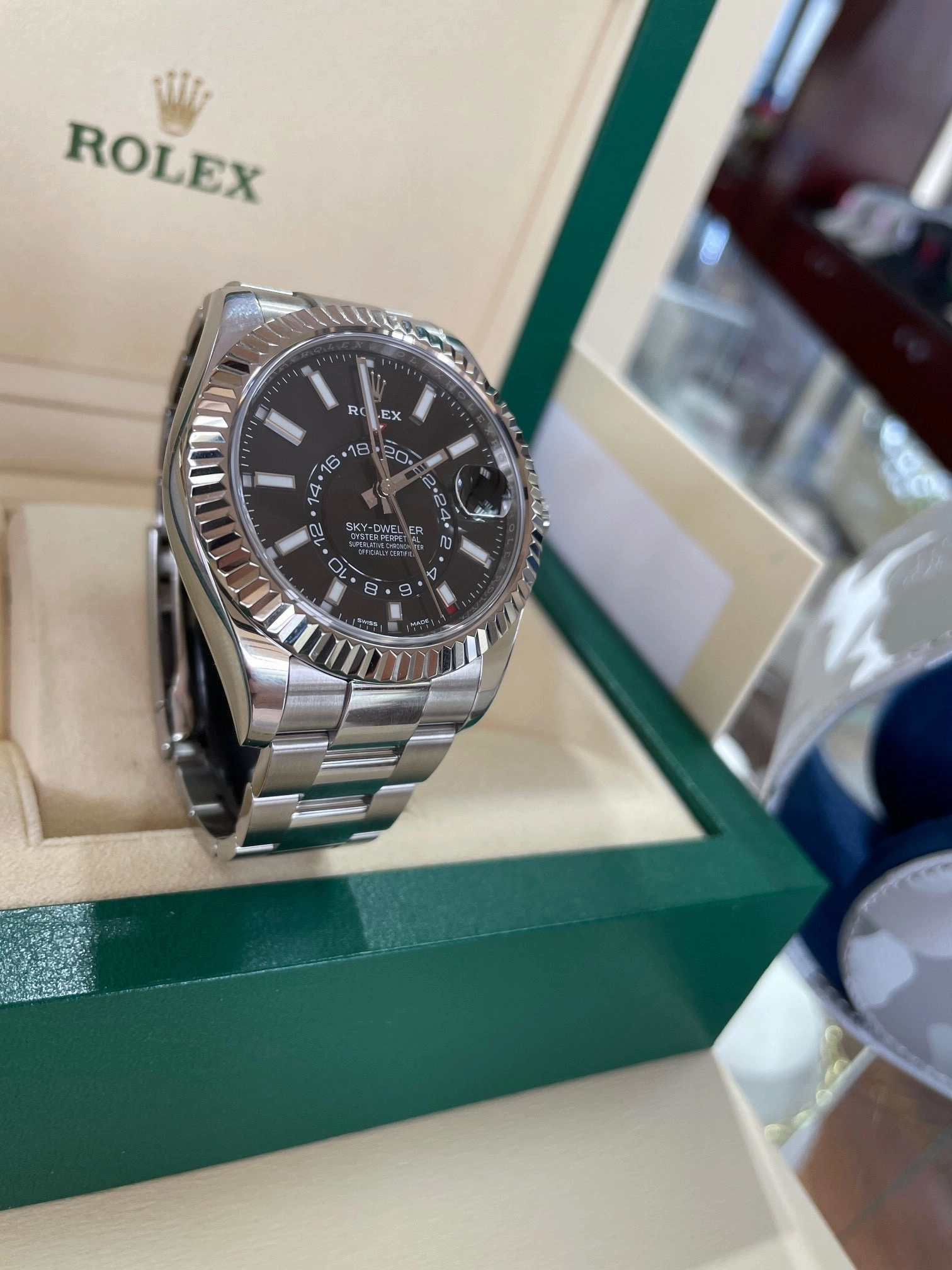 Rolex Sky-Dweller 326934 Black Dial Oyster Box and Papers PreOwned