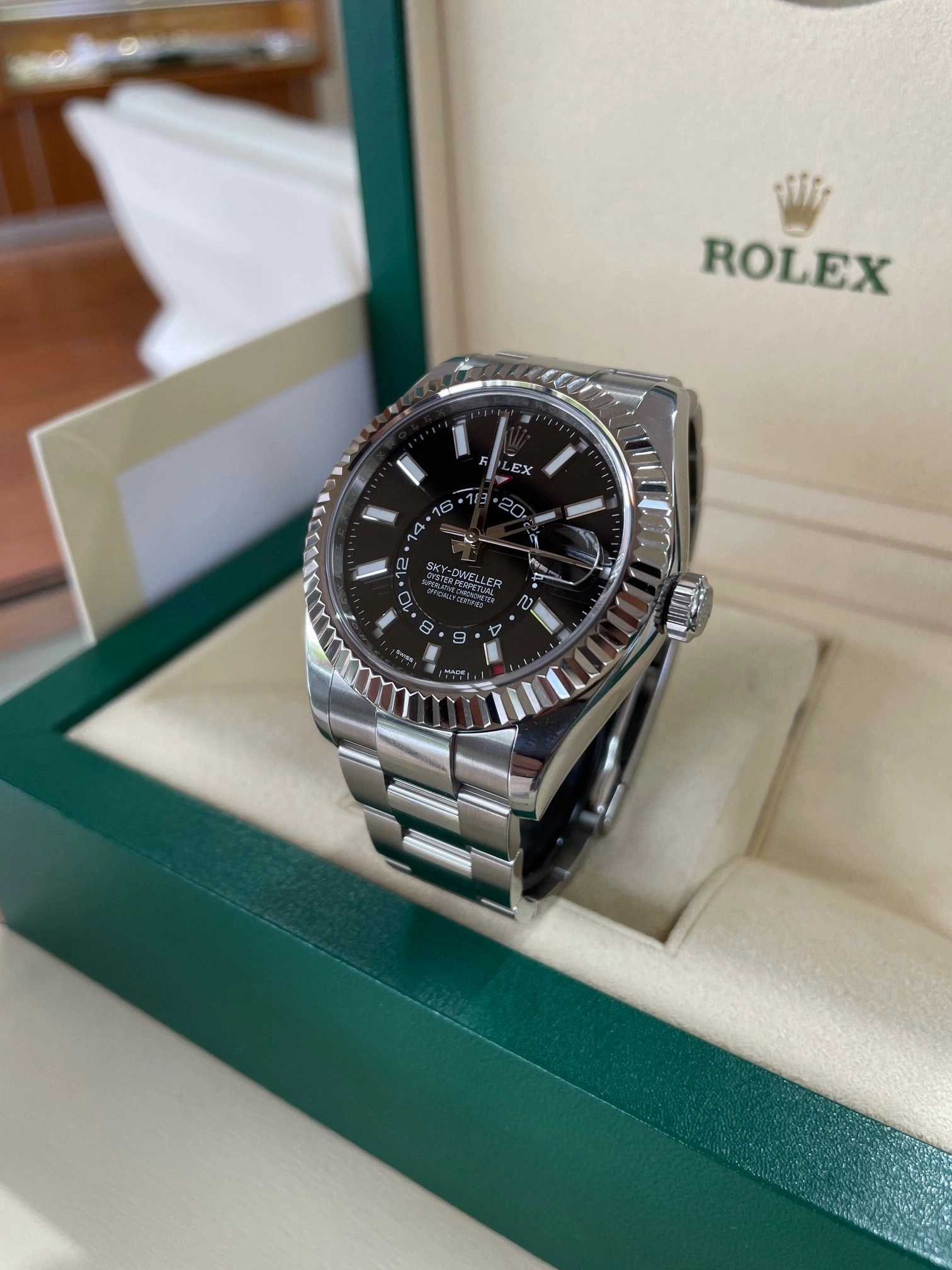 Rolex Sky-Dweller 326934 Black Dial Oyster Box and Papers PreOwned