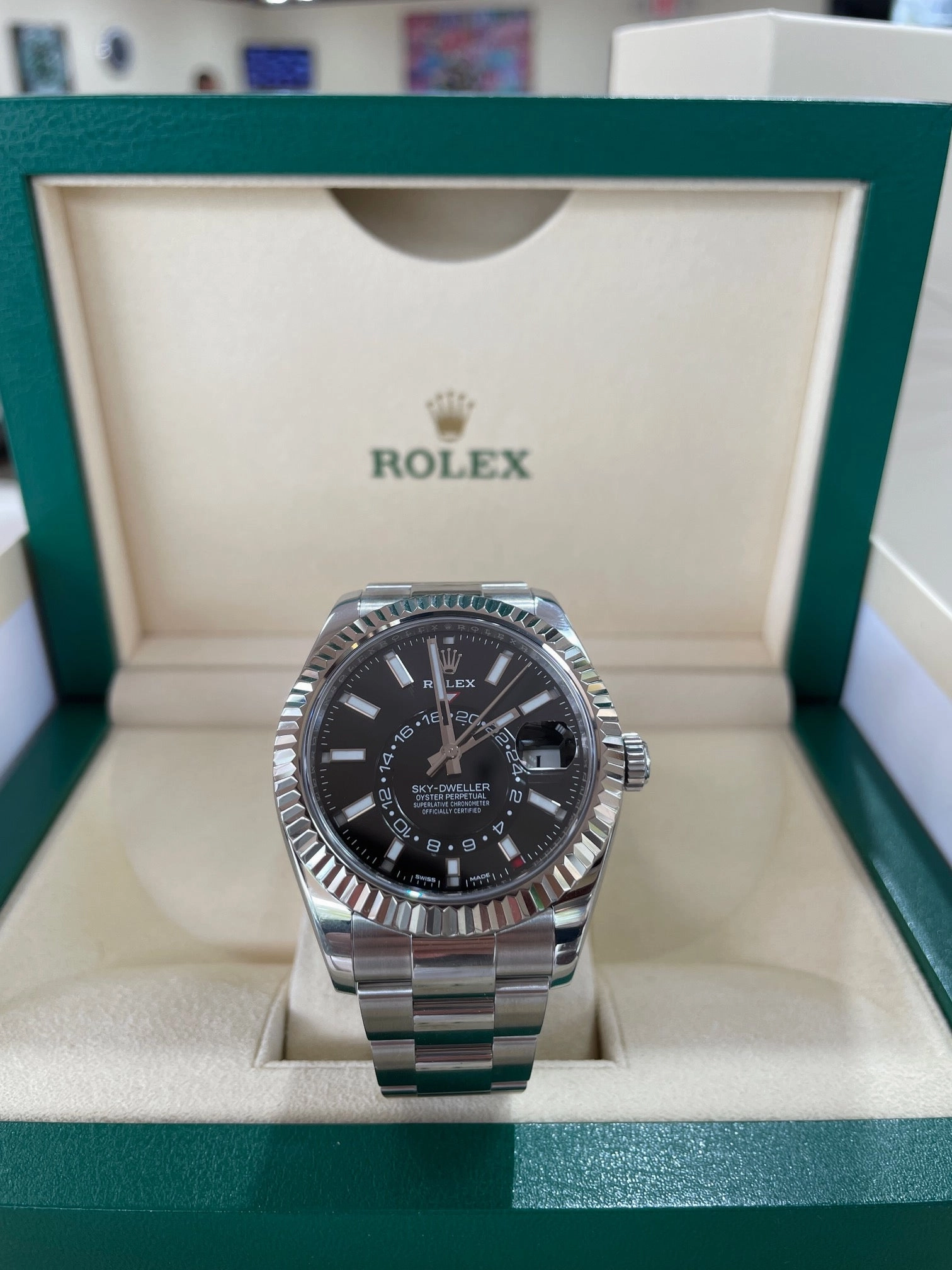 Rolex Sky-Dweller 326934 Black Dial Oyster Box and Papers PreOwned