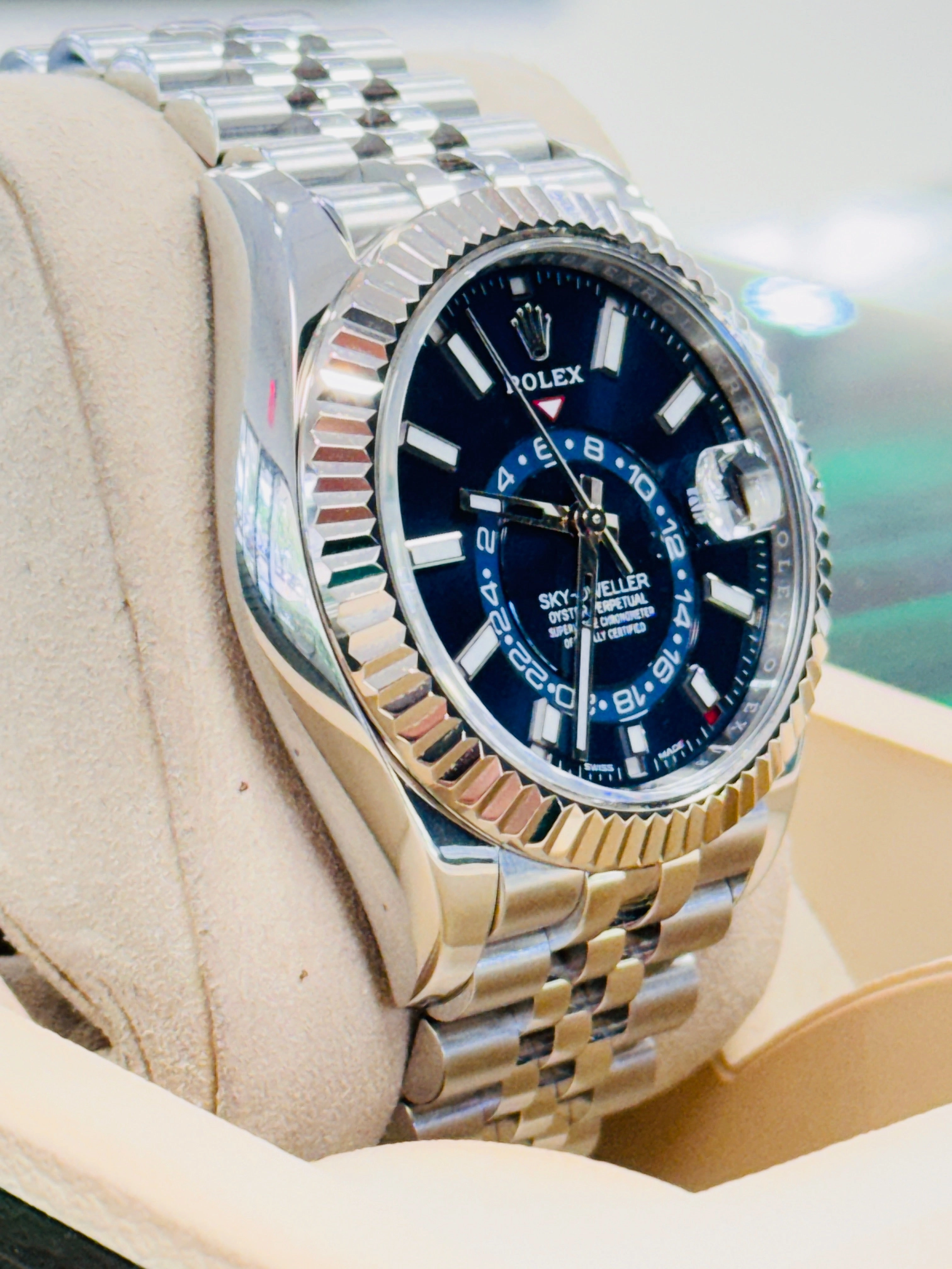 Rolex Sky-Dweller 326934 Blue Dial Jubilee Bracelet Box and Papers MINT