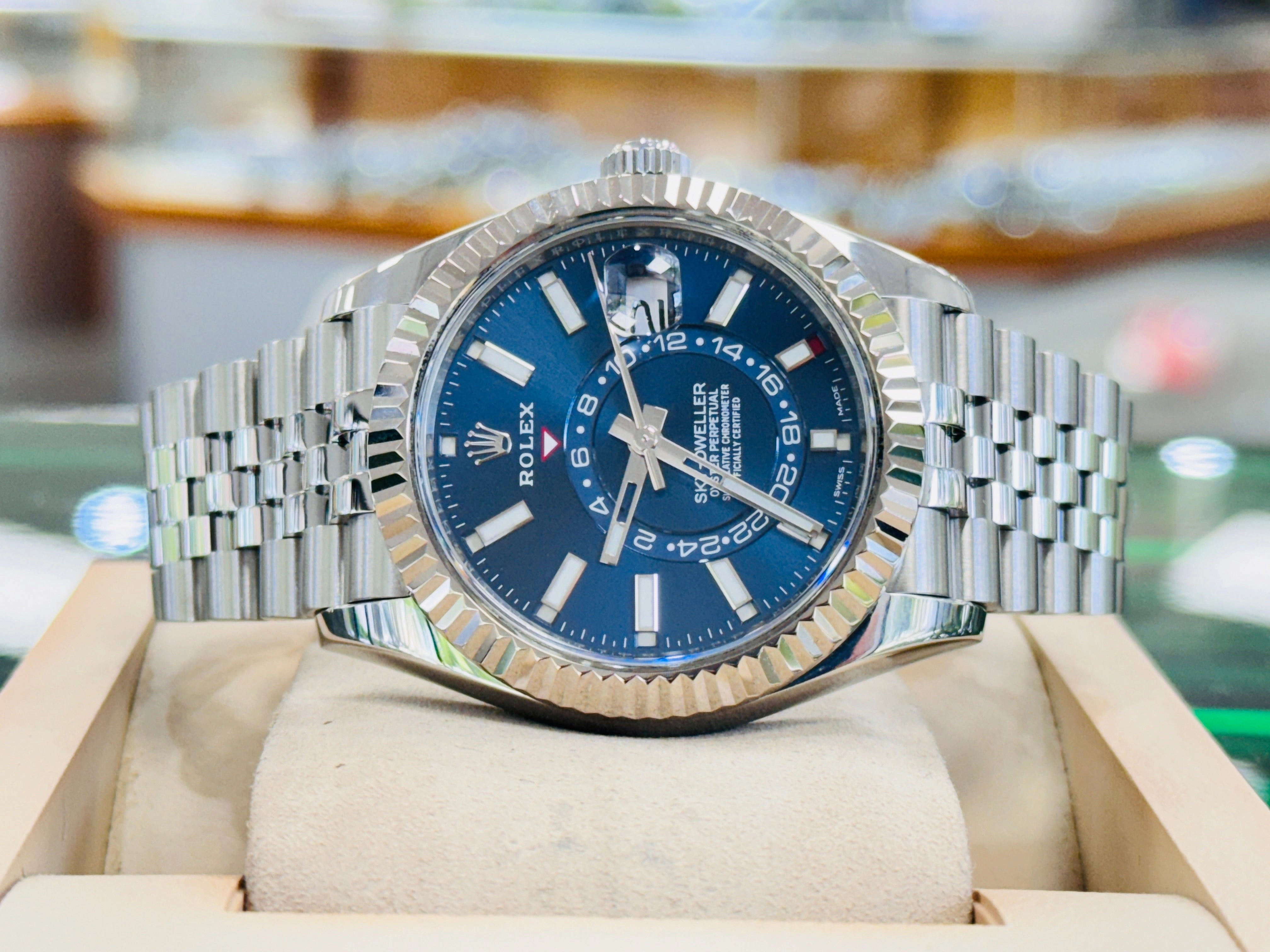 Rolex Sky-Dweller 326934 Blue Dial Jubilee Bracelet Box and Papers MINT