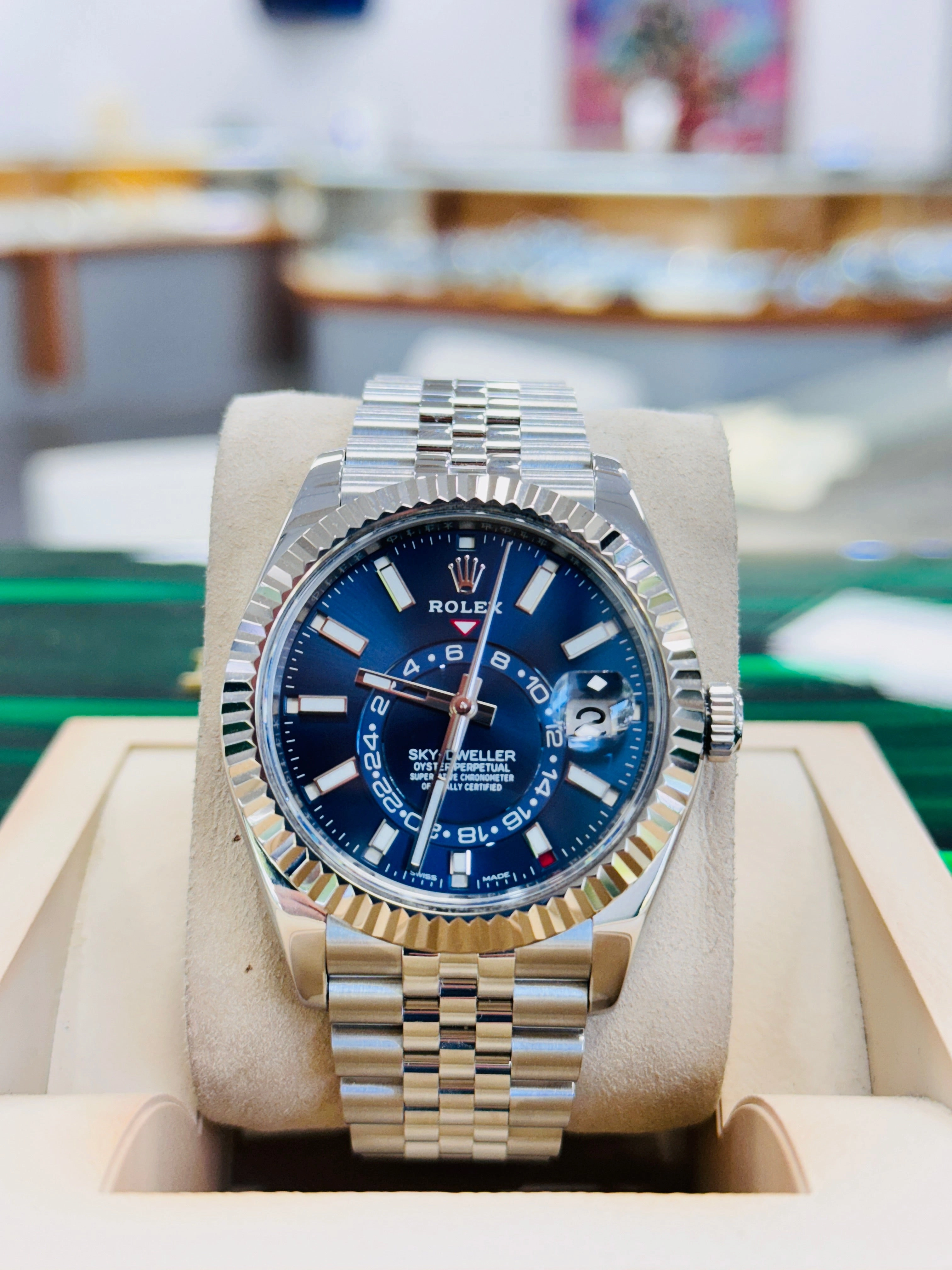 Rolex Sky-Dweller 326934 Blue Dial Jubilee Bracelet Box and Papers MINT