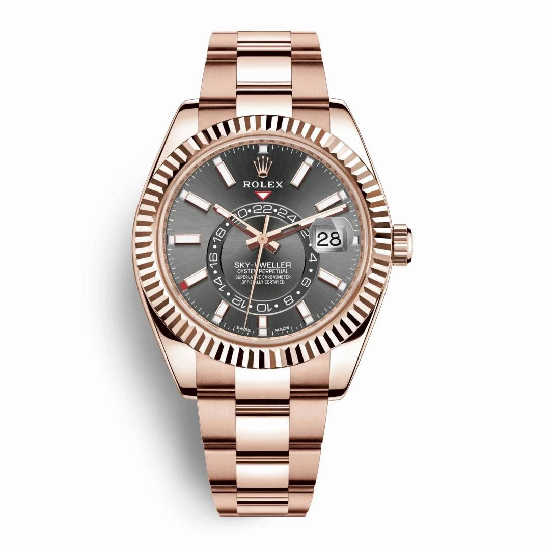 Rolex Sky-Dweller 42mm - Ref: 326935-0007 - Slate Grey Stick Dial, 18K Rose Gold Oyster Bracelet Men's Watch