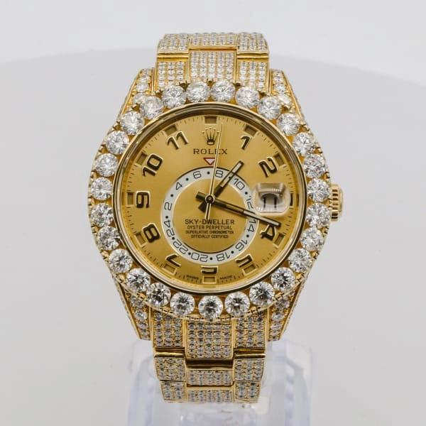 Rolex Sky-Dweller 42mm - Ref: 326938 - Champagne Dial & Custom Diamond Bezel, 18K Yellow Gold Oyster Custom Diamond Bracelet Watch