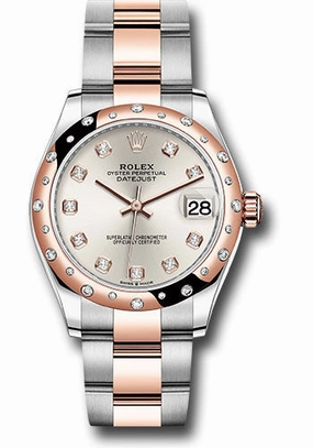 Rolex Steel and Everose Gold Datejust 31 Watch - 24 Diamond Bezel - Ros Diamond Dial - Oyster Bracelet 278341RBR sdo