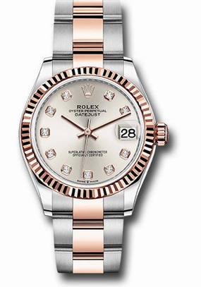 Rolex Steel and Everose Gold Datejust 31 Watch - Fluted Bezel - Ros Diamond Dial - Oyster Bracelet 278271 sdo