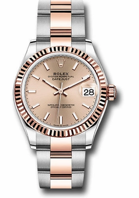 Rolex Steel and Everose Gold Datejust 31 Watch - Fluted Bezel - Ros Index Dial - Oyster Bracelet 278271 roio