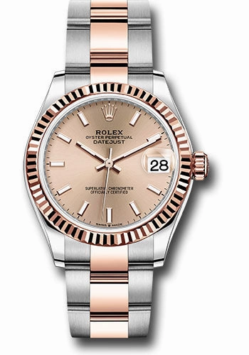 Rolex Steel and Everose Gold Datejust 31 Watch - Fluted Bezel - Ros Index Dial - Oyster Bracelet 278271 roio