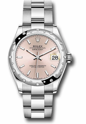 Rolex Steel and White Gold Datejust 31 Watch - Domed 24 Diamond Bezel - Pink Index Dial - Oyster Bracelet 278344RBR pio