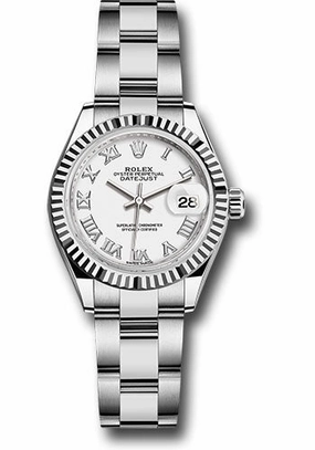 Rolex Steel and White Gold Rolesor Lady-Datejust 28 Watch - Fluted Bezel - White Roman Dial - Oyster Bracelet - 279174 wro