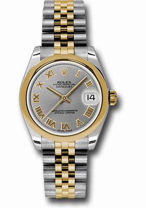 Rolex Steel and Yellow Gold Datejust 31 Watch - Domed Bezel - Slate Grey Roman Dial - Jubilee Bracelet 178243 grj