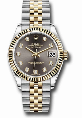Rolex Steel and Yellow Gold Datejust 31 Watch - Fluted Bezel - Dark Grey Diamond Dial - Jubilee Bracelet 278273 dkgdj