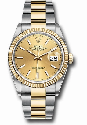 Rolex Steel and Yellow Gold Rolesor Datejust 36 Watch - Fluted Bezel - Champagne Index Dial - Oyster Bracelet - 126233 chio