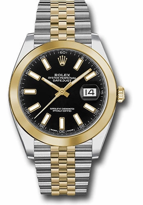 Rolex Steel and Yellow Gold Rolesor Datejust 41 Watch - Smooth Bezel - Black Index Dial - Jubilee Bracelet - 126303 bkij