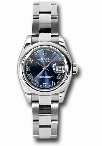 Rolex Steel Lady-Datejust 26 Watch - Domed Bezel - Blue Roman Dial - Oyster Bracelet - 179160 bro