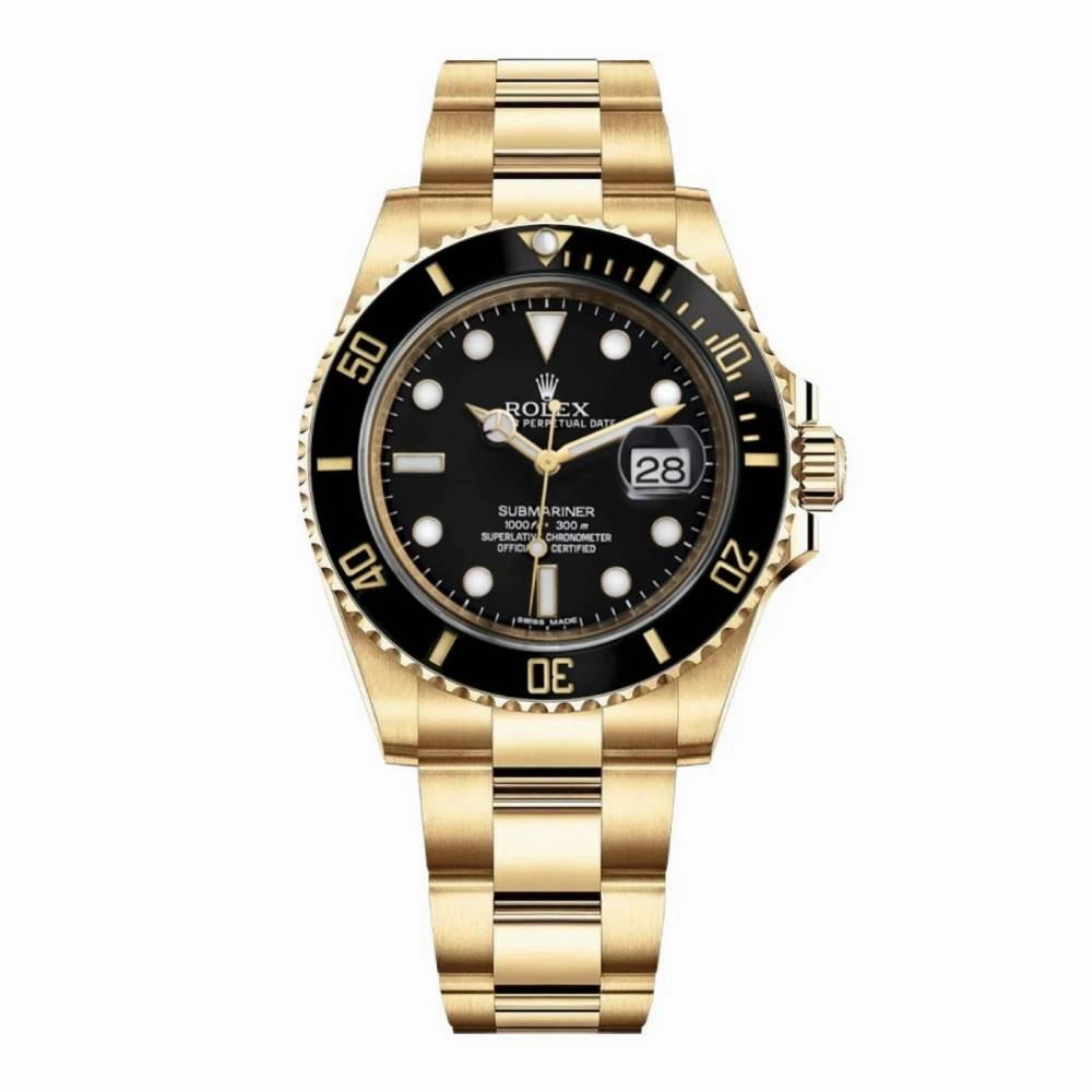 Rolex Submariner Date 40mm - Ref: 116618BLN - Black Dial, 18K Yellow Gold Oyster Bracelet Watch