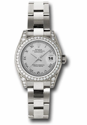 Rolex White Gold Lady-Datejust 26 Watch - 42 Diamond Bezel - Silver Roman Dial - Oyster Bracelet - 179159 sro