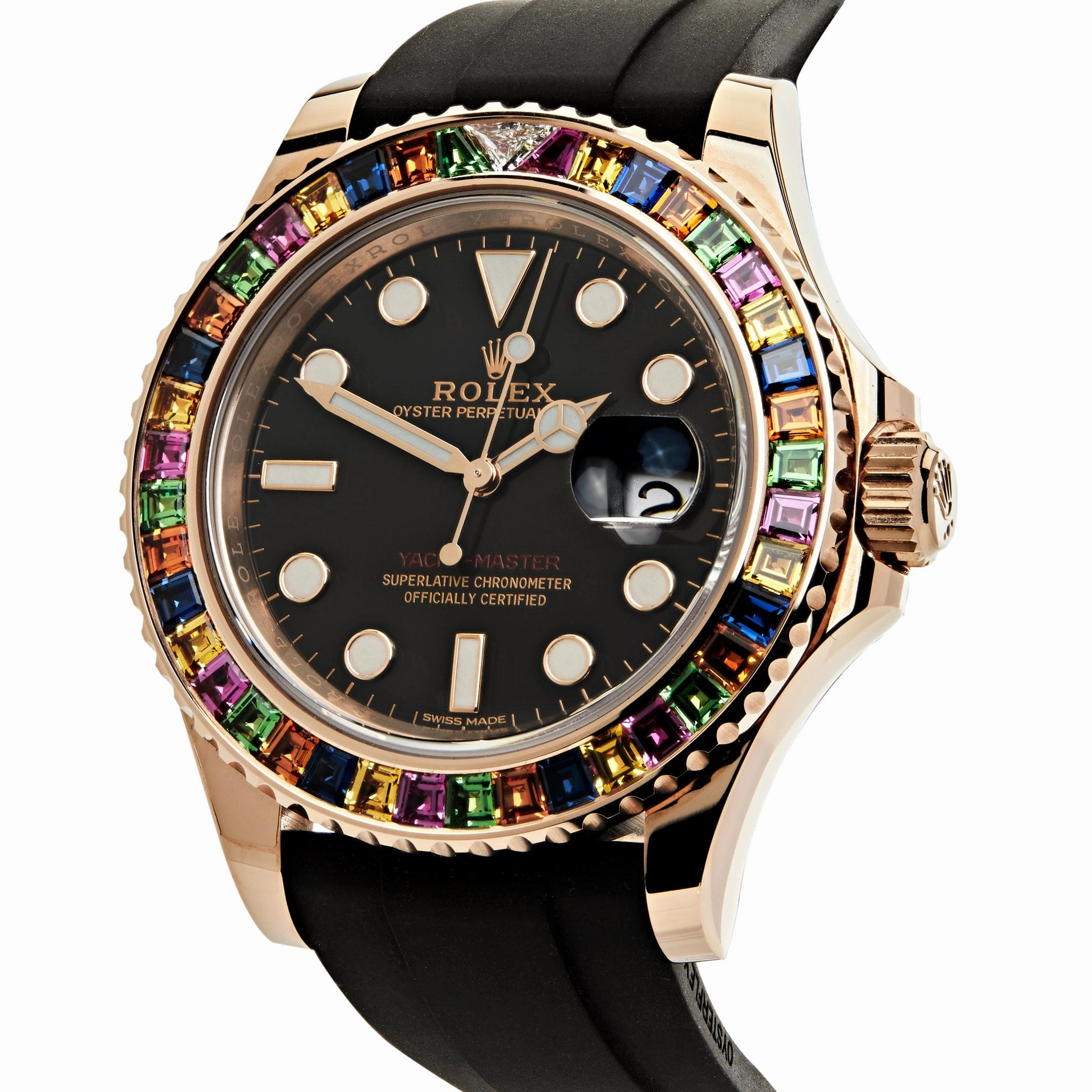 Rolex Yacht-Master 40 116695SATS Rose Gold Black Dial Rainbow Bezel