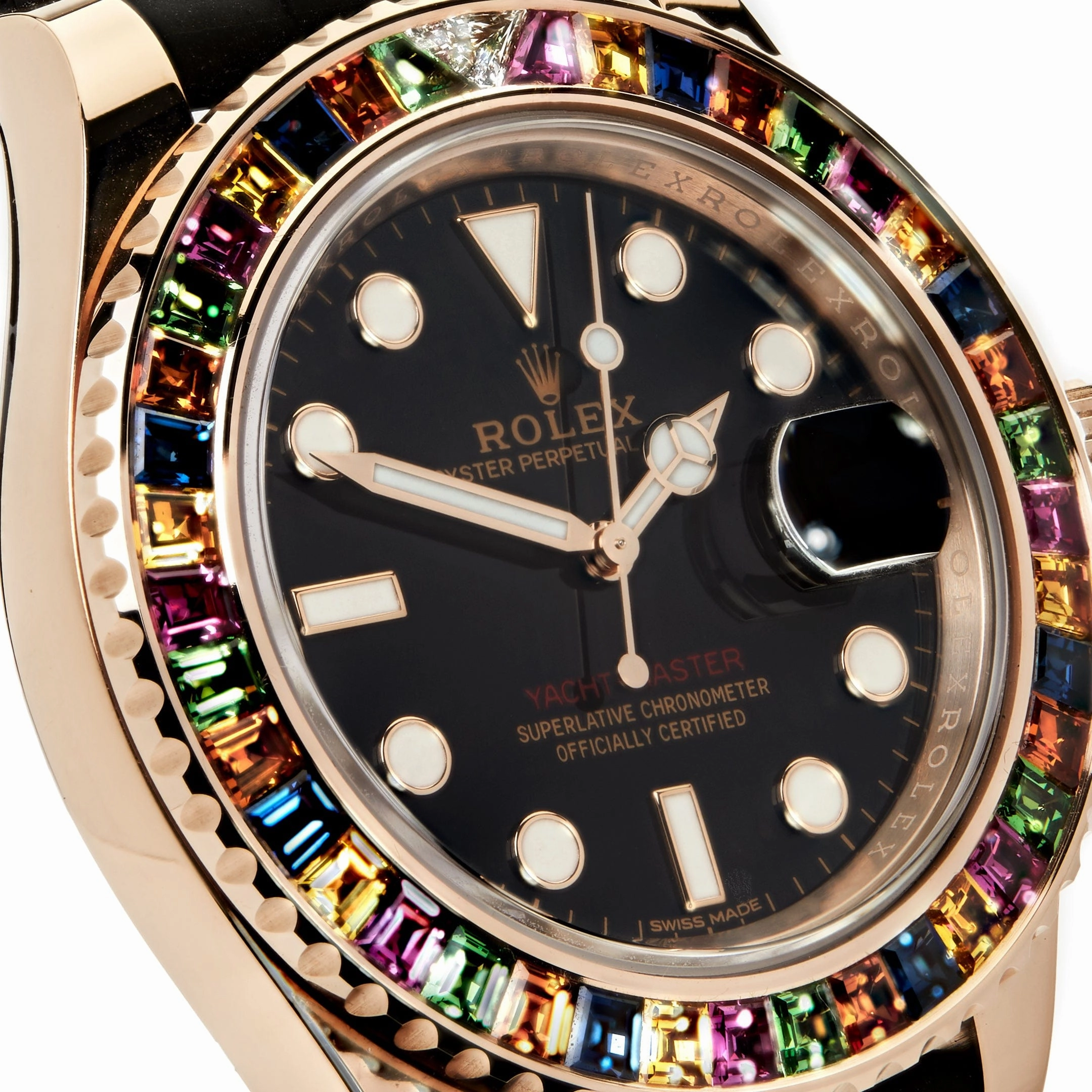 Rolex Yacht-Master 40 116695SATS Rose Gold Black Dial Rainbow Bezel