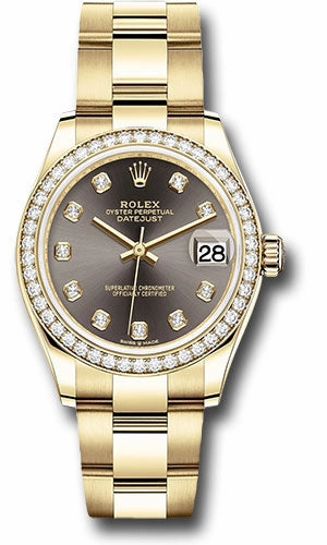 Rolex Yellow Gold Datejust 31 Watch - Diamond Bezel - Dark Grey Diamond Dial - Oyster Bracelet 278288RBR dkgdo
