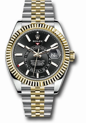 Rolex Yellow Rolesor Oyster Perpetual Sky-Dweller - Black Index Dial - Jubilee Bracelet - 326933 bkij