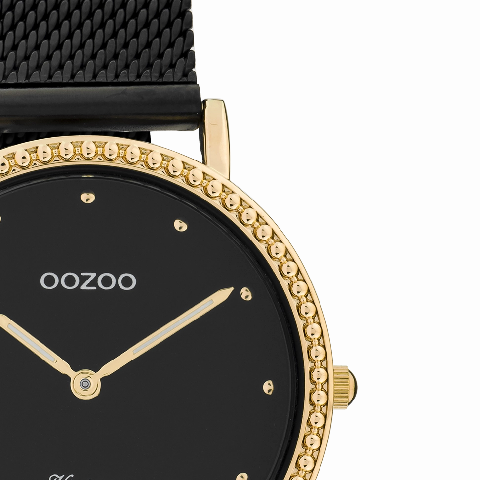 Rose gold coloured OOZOO watch with black metal mesh bracelet - C20059