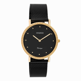 Rose gold coloured OOZOO watch with black metal mesh bracelet - C20059