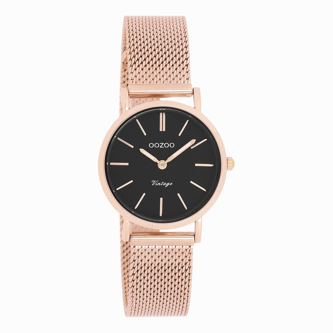 Rose gold coloured OOZOO watch with metal mesh bracelet - C20234