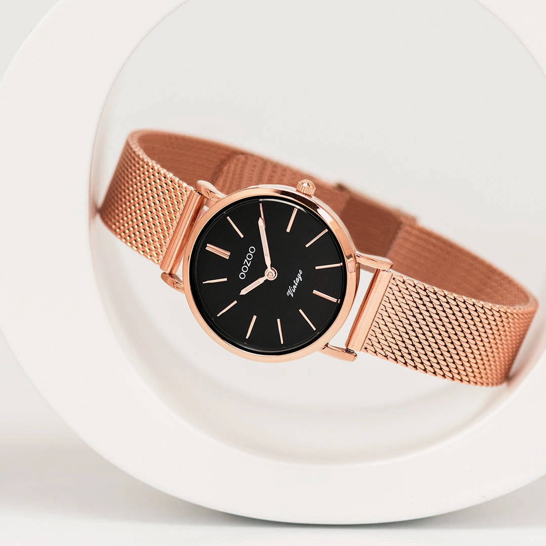 Rose gold coloured OOZOO watch with metal mesh bracelet - C20234