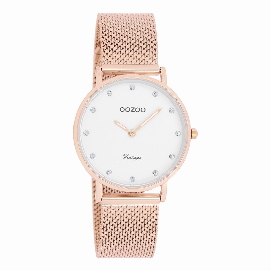 Rose gold coloured OOZOO watch with metal mesh bracelet - C20243
