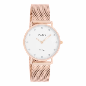 Rose gold coloured OOZOO watch with metal mesh bracelet - C20243