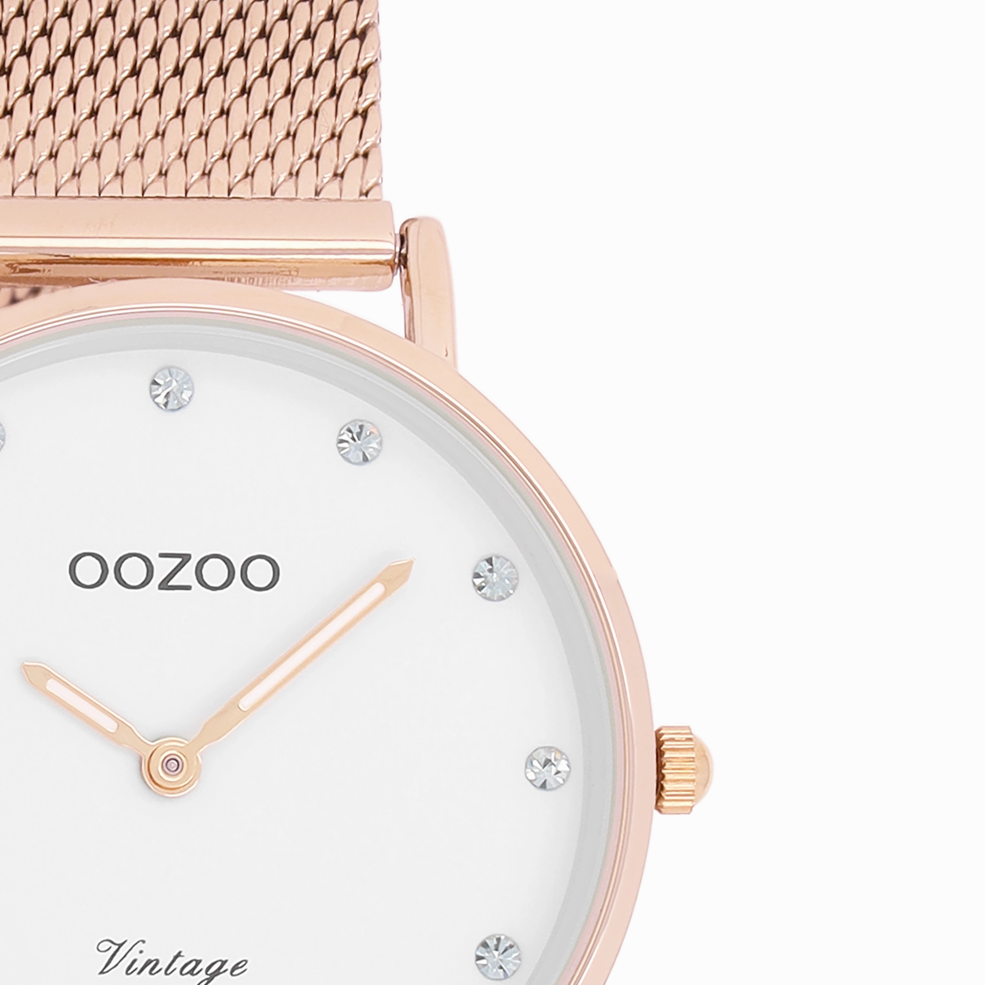 Rose gold coloured OOZOO watch with metal mesh bracelet - C20243