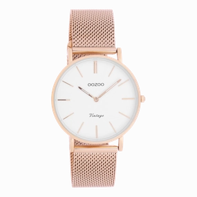 Rose gold coloured OOZOO watch with metal mesh bracelet - C9918