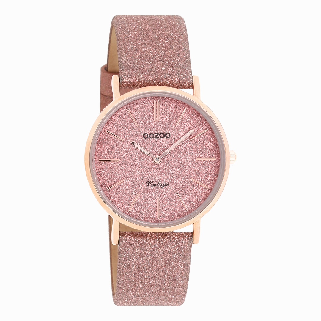 Rose gold coloured OOZOO watch with old pink leather strap - C20201