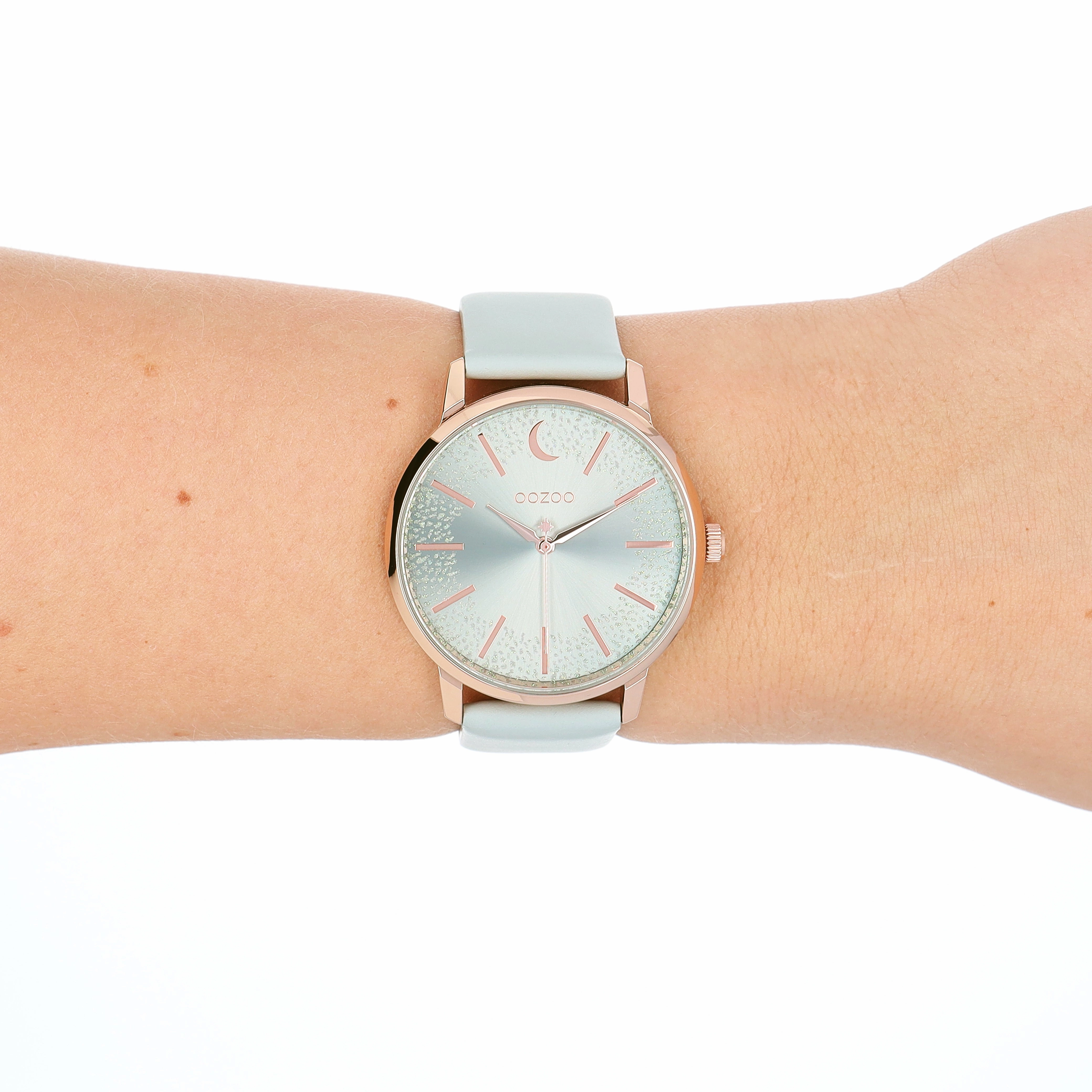 Rose gold coloured OOZOO watch with stone grey leather strap - C11040