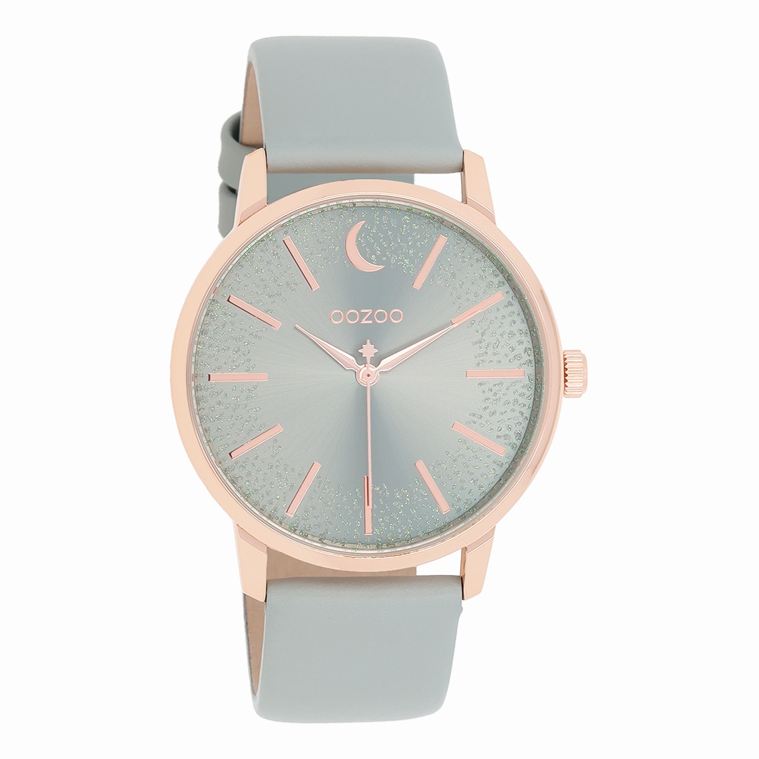 Rose gold coloured OOZOO watch with stone grey leather strap - C11040