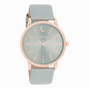 Rose gold coloured OOZOO watch with stone grey leather strap - C11040