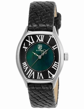 S.Coifman Womens Tonneau Watch - Stainless - Black Mother of Pearl - Woven Strap